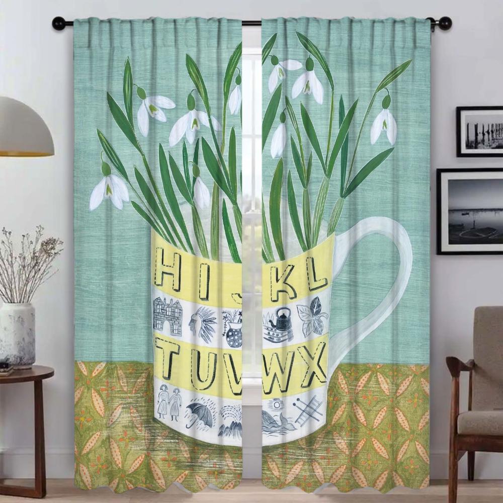Vintage Flower Shades Kitchen Curtains for Living Room Curtain Halloween Decoration Home Interior Curtains 2 Pieces Partition