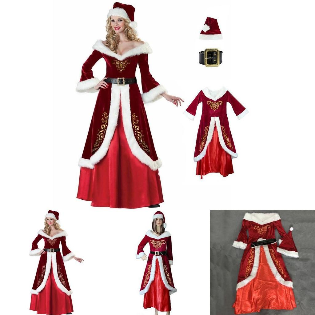Soft Corduroy Christmas Santa Claus Costume Dress For Women With Stylish Accessories