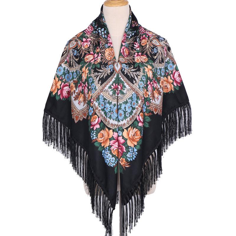 Bohemian Shawl Women Scarf Square Autumn And Winter Warm Cloak Printed Tassel Headscarf Retro Blanket Large Size Bufanda