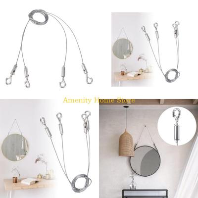 F26C Stainless Steel Picture Hanger Cables Long Wire Adjustable Artwork Hanging Wires with Portable Hook 2 Pack Set