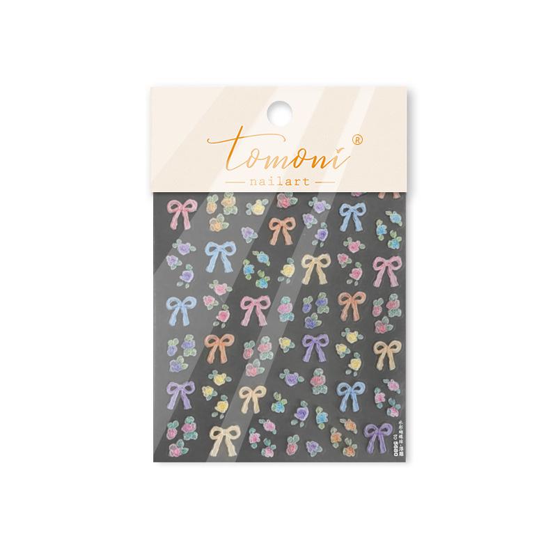 Tomoni Flexible Fresh-Style Watercolor Bow Nail Stickers - Exquisite Thin Nail Art Decorations