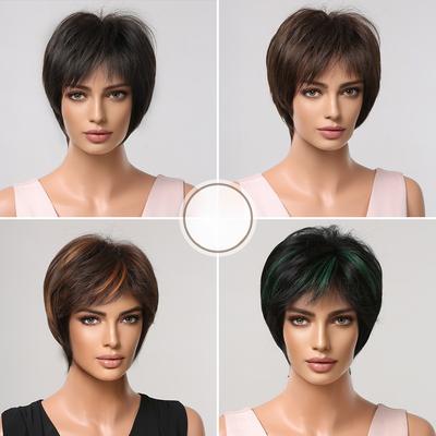 Perücke weiblich, kurzes Haar, natürliche Vollkopfbedeckung, modische Altersreduzierung, kurzes lockiges Haar, rundes Gesicht, Bobo-Kopf, lockiges Haar, Vollkopfbedeckungsperücken