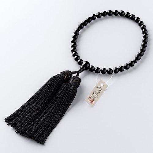 Buddhist Altar Shop Takita Shoten Kyoto Buddhist Prayer Beads for Women, Black Onyx, 7mm Beads, Silk Tassel with Head, Prayer Beads Bag, Suitable for