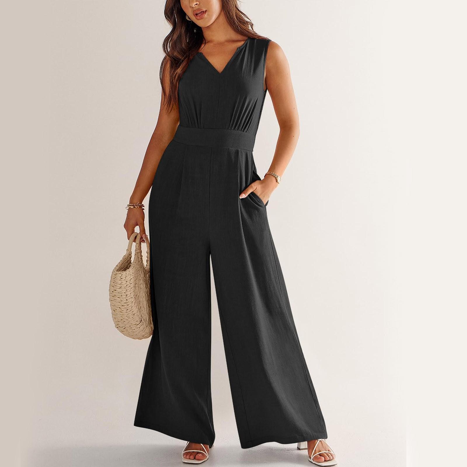 

Комбинезоны без рукавов Повседневный модный комбинезон Широкие свободные брюки L чёрный