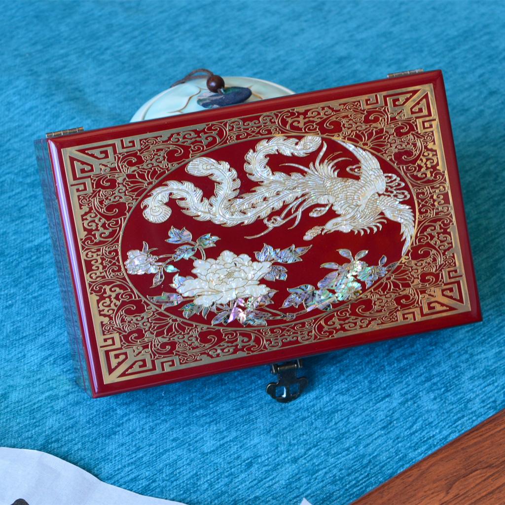 Vintage Filigree Jewelry Box with Copper Wire Inlaid Shells High Gloss Piano Lacquer Pingyao Polished Lacquerware