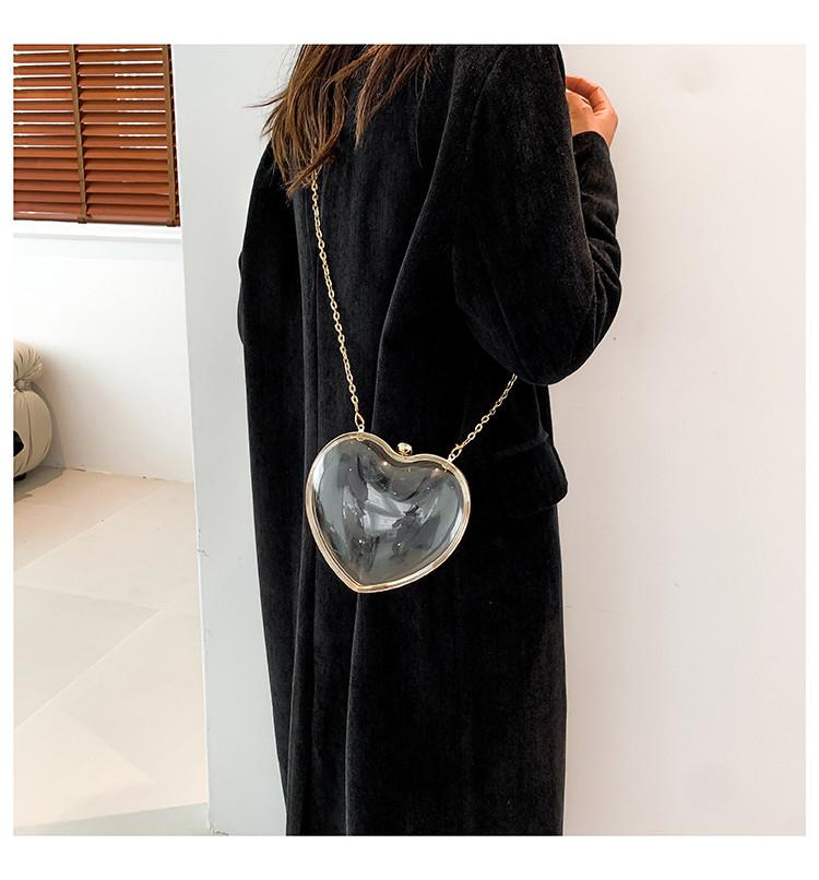Stylish Transparent Heart Shaped Mini Crossbody Bag With Chain Lock For Women