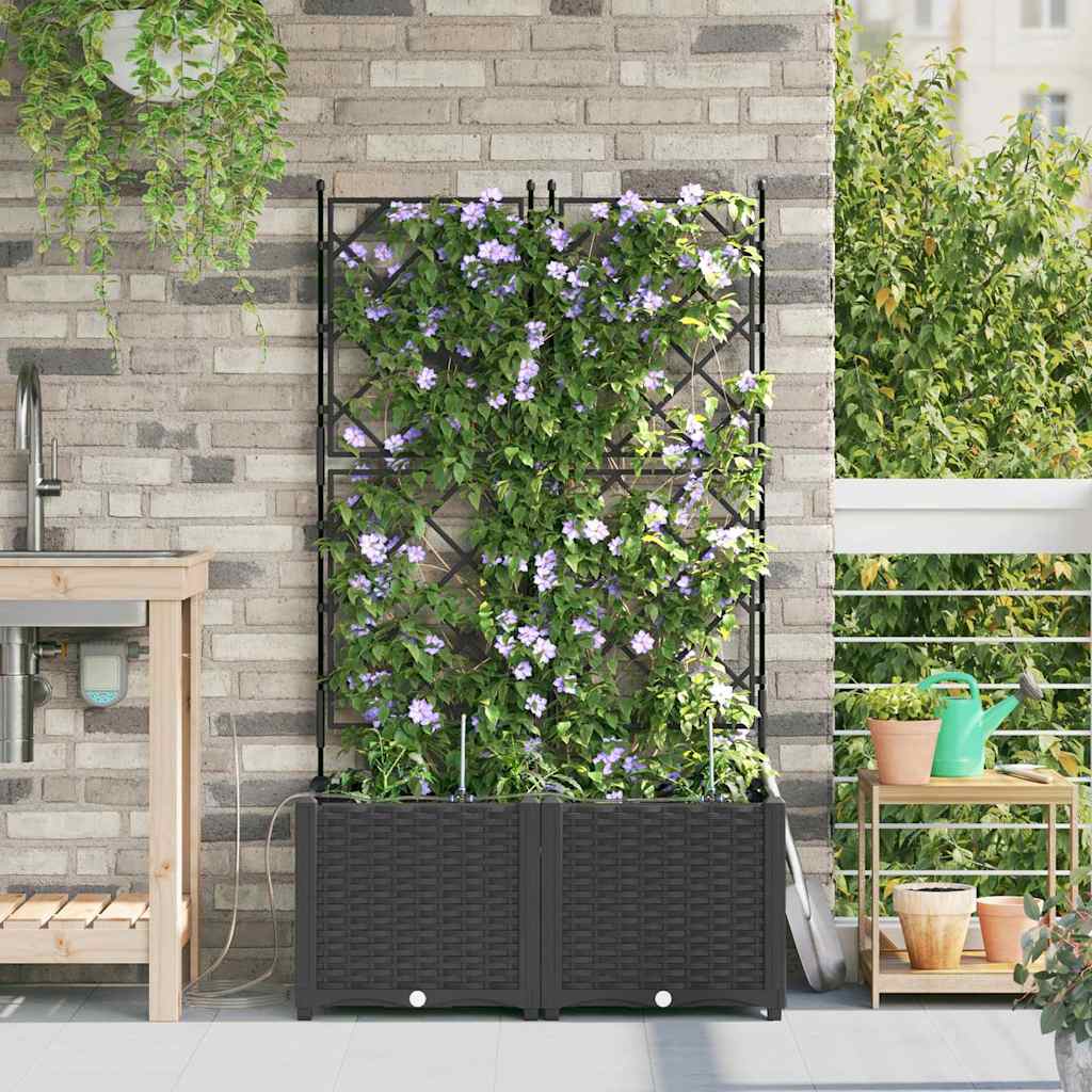 Garden Planter Set 2 Pcs Black 80 X 40 X 142 Cm Plastic