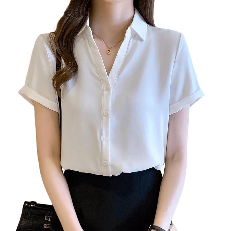La Chapelle Women s Elegant V-Neck Short Sleeve Blouse M
