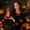 Halloween Pumpkin Skeleton Figurine Decoration Under Glass Dome with Spider Accents Battery Operated Halloween Scene Prop for Seasonal Display
