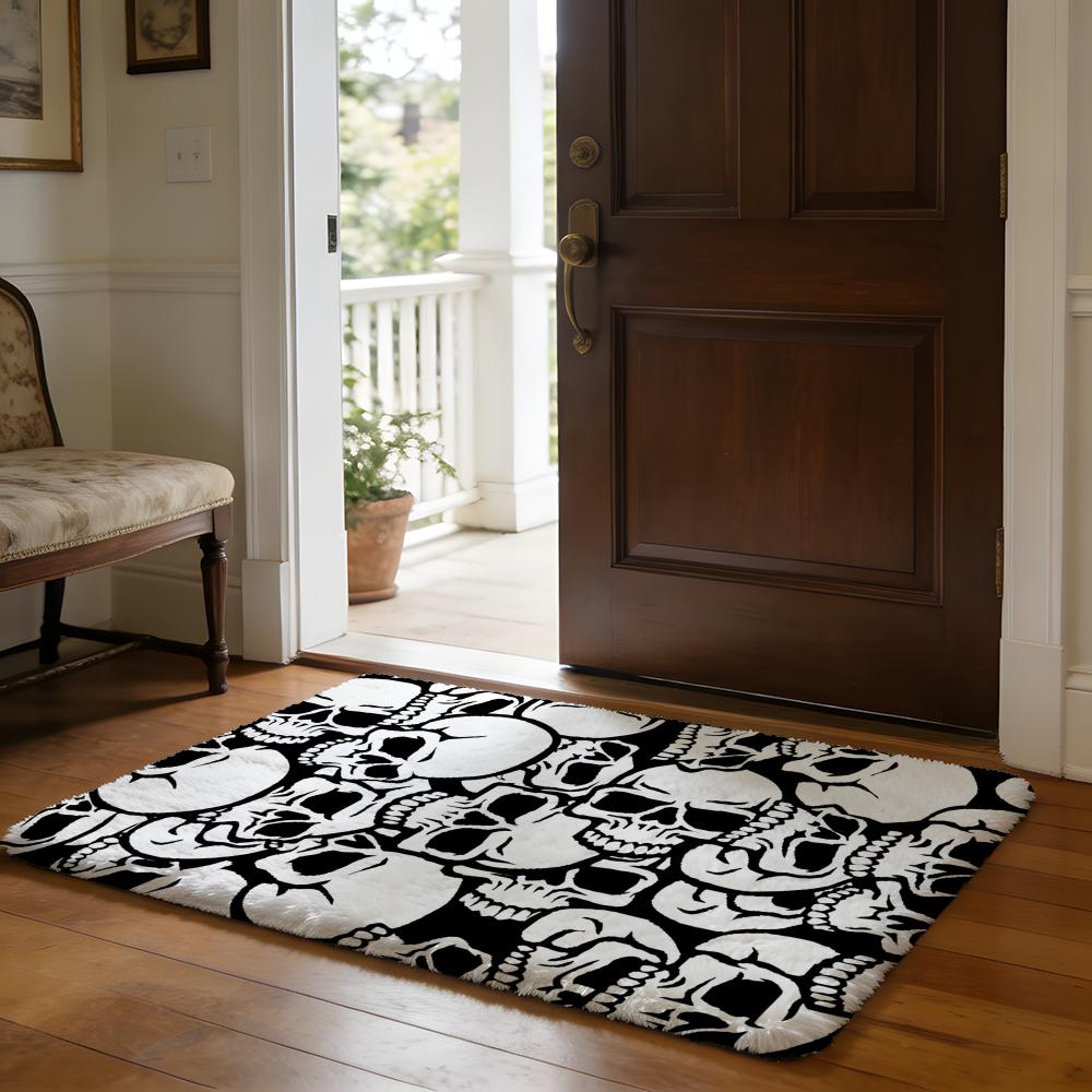 Horror Skull Floor Mat Soft Flannel Absorbent Mat Non-Slip Rug Home Bedroom Bathroom