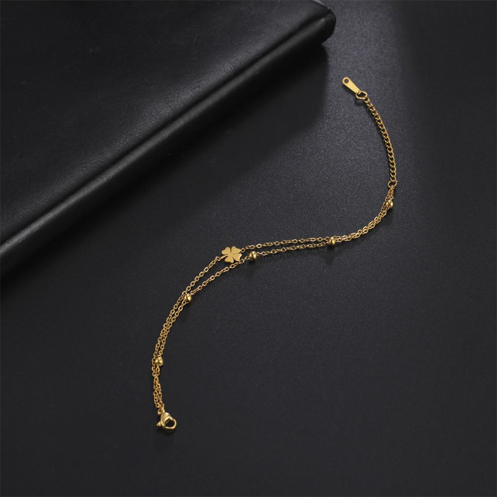 Stainless Steel Four Leaf Clover Bracelet Classic Fashion Style Bracelet for Women Double Chain Jewelry Wedding Party Gifts