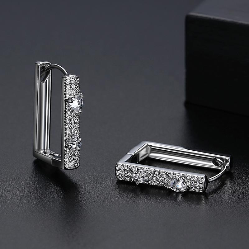 LUOTEEMI Elegant Luxury Design Korean Fashion Lady Earing Cubic Zirconia Small Woman Clip on Geometric Earrings