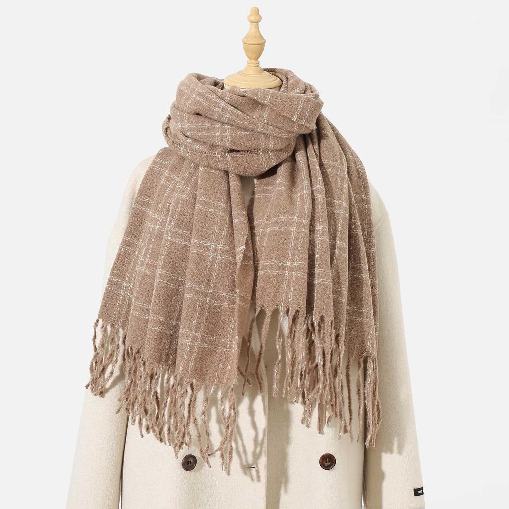 Cashmere scarf flat replacement! Advanced sense of color scheme plaid scarf warm and thickened winter versatile atmosphere scarf