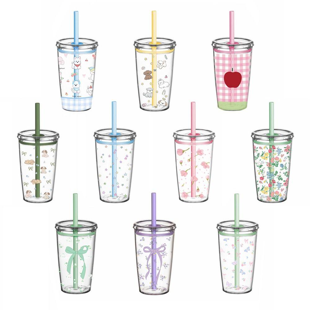 Tritan Straw Cup Transparent Drink Cup Cute Water Cup  Coffee Tea Juice