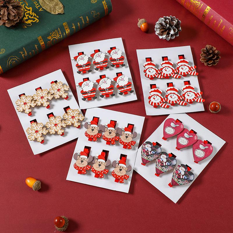 6PCS/SET Popular Christmas cartoon wooden clip with cute and exquisite decoration atmosphere