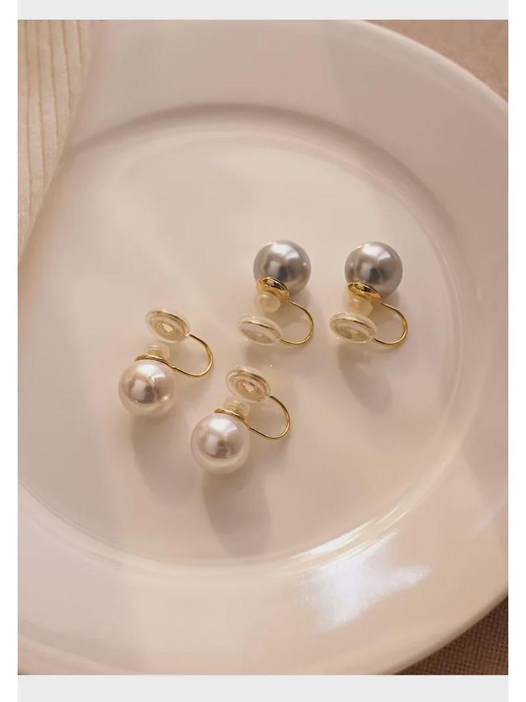 Shijiazhenduo Gray Pearl Earrings: Upgraded Silicone Ear Clips for Comfort and Style