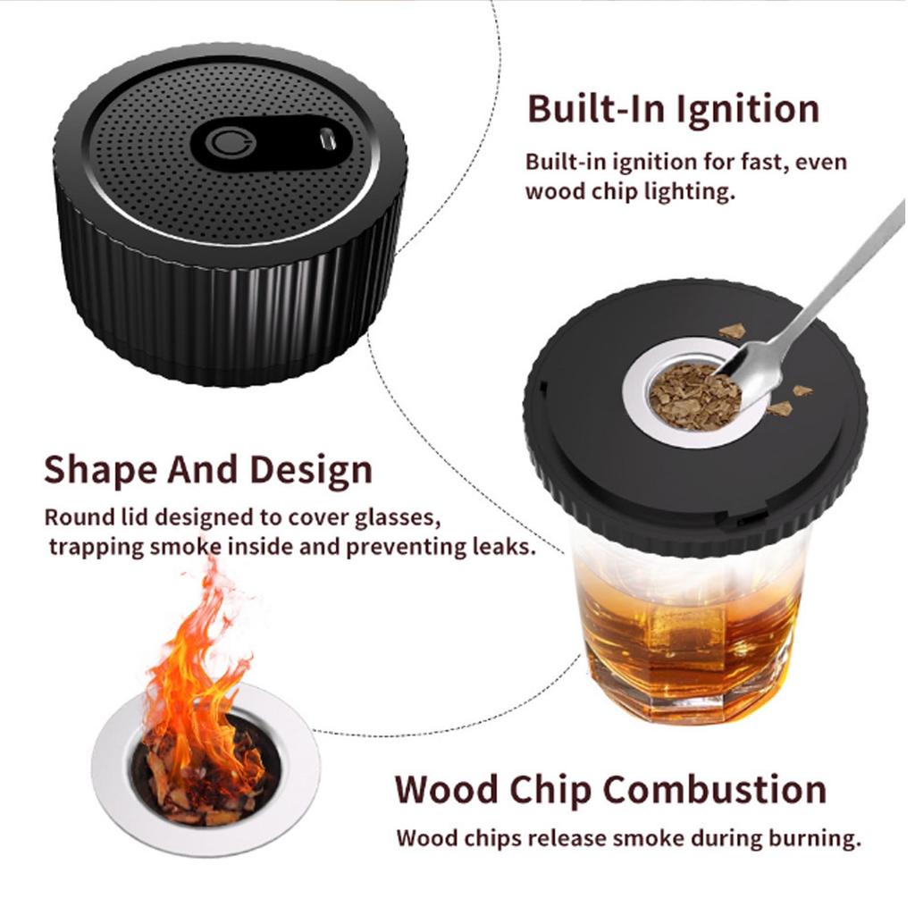 Electric Whiskey Smoker Kit Rechargeable Cocktail Smoker with 6 Boxes Wood Chips for Home Bar Party