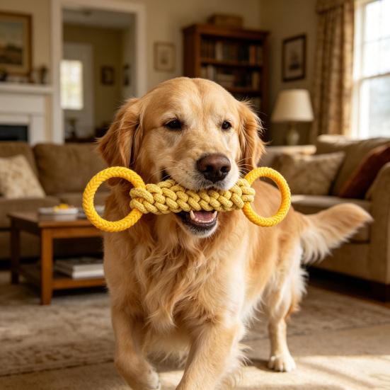 Pet Toy Double Loop Design Cotton Rope Interactive Puppy Chew Toy Bite-resistant Teeth Oral Health Safe Chew Toy