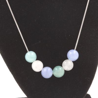 Stones and Minerals. Aquamarine Pearl Necklace + 8 Mm Moonstone Stainless Steel Chain.