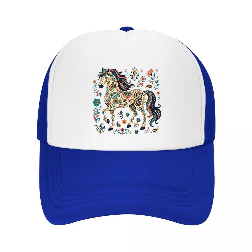 Bohemian Folk Art Horse Flourish Mesh Baseball Cap Casual Hat Outdoor  For Womens Unisex FeUnisex