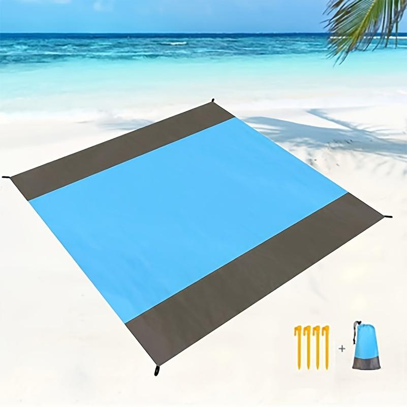Foldable Waterproof Beach Blanket - 1pc Sandproof Beach Mat with 4 Corner Stakes - for Outdoor Camping Travel Vacation Hiking