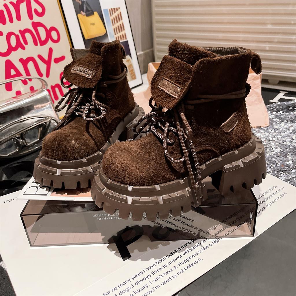 Martin Boots Big Head Frosted Candy Color Lapel Locomotive Boots Short Boots Handsome Tooling Babes Flats Women's Shoes