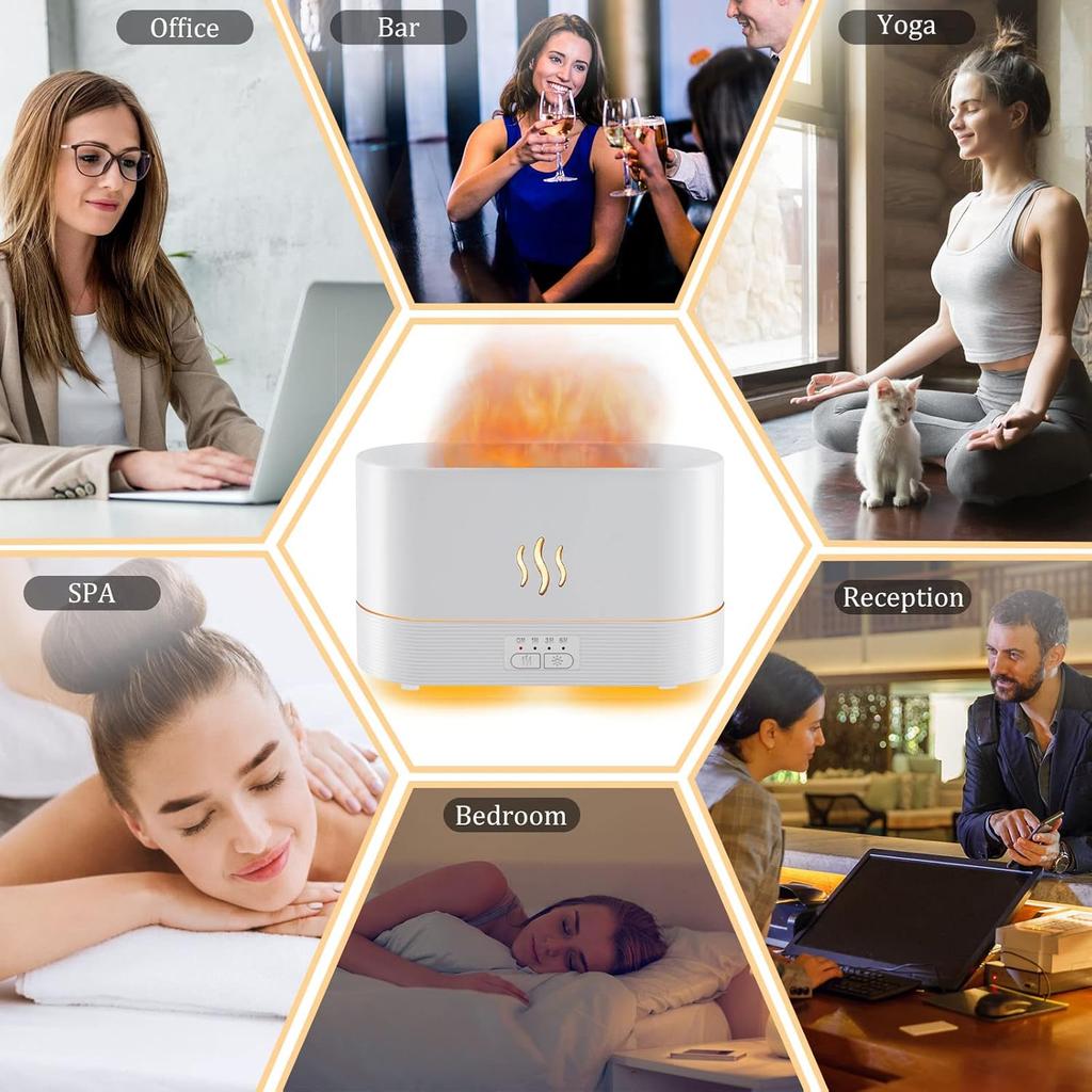 Flame Diffusers for Essential Oils Large Room-Upgraded 300ML Aroma Diffuser Humidifier with RGB Light-Remote Control for Home Office Shop Gym