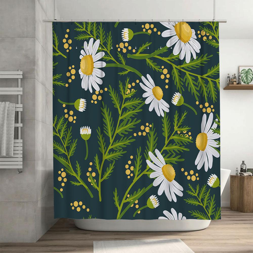 Large Floral Shower Curtain Green White Flower Bath Decor Modern Home Kitchen Decoration Customizable Size for Bathroom