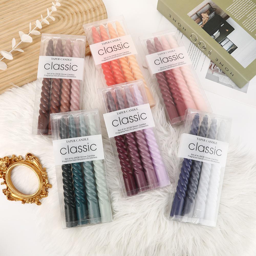 Gradient Color Threaded Long Rod Candle Home Romantic Wedding Decoration Spiral Rod Wax