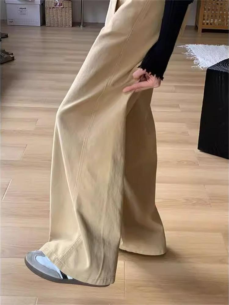 Damen Übergröße Khaki Weitbeinige High-Waist Jeans - Herbst 2025 Kollektion, Lässiger Lockerer Vielseitiger Bodenlanger Stil