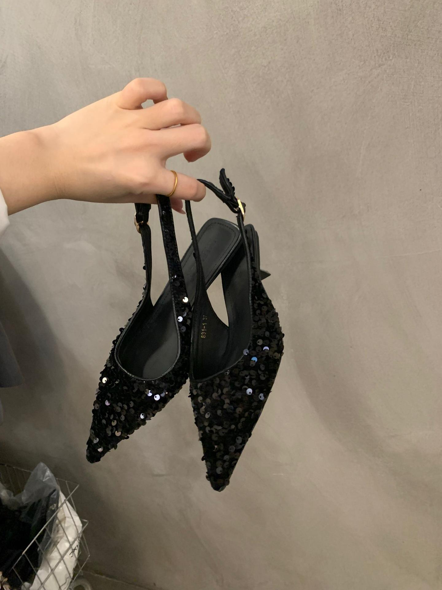 

Модные новые туфли-лодочки на высоком каблуке-шпильке с острым носком, сексуальные туфли с серебряными пайетками, женские рабочие туфли для платья, туфли-лодочки на высоком каблуке 34 чёрный