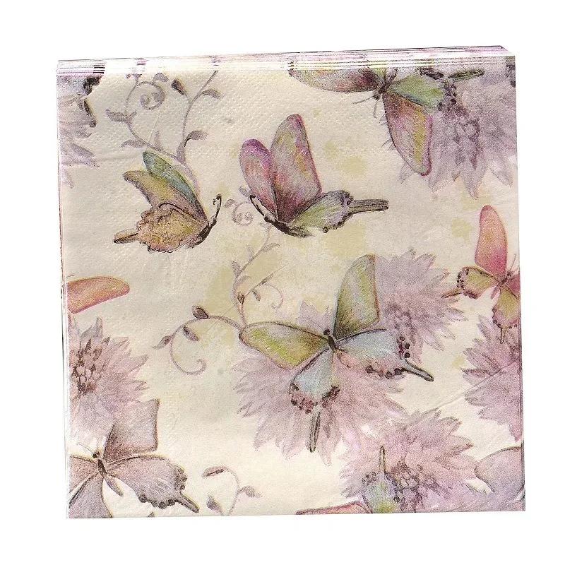 20Pcs/Bag Napkins Paper Butterfly Floral Print Decoupage Napkin Paper Tissue for Xmas Wedding  Decor Party Table Supplies