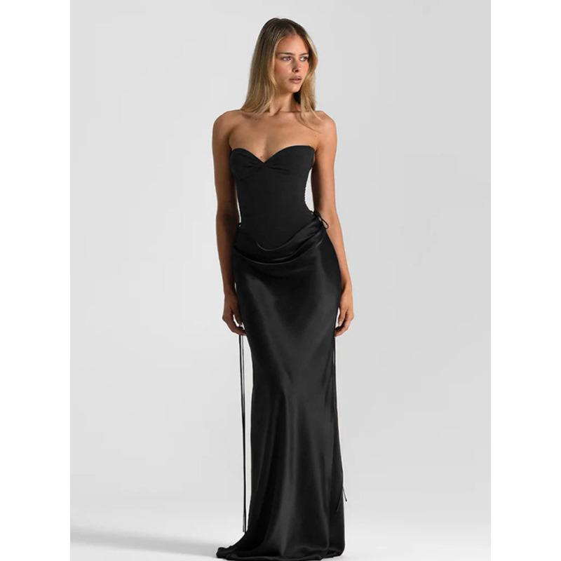 New fashionable solid color tube top waist slim dress hip wrap dress