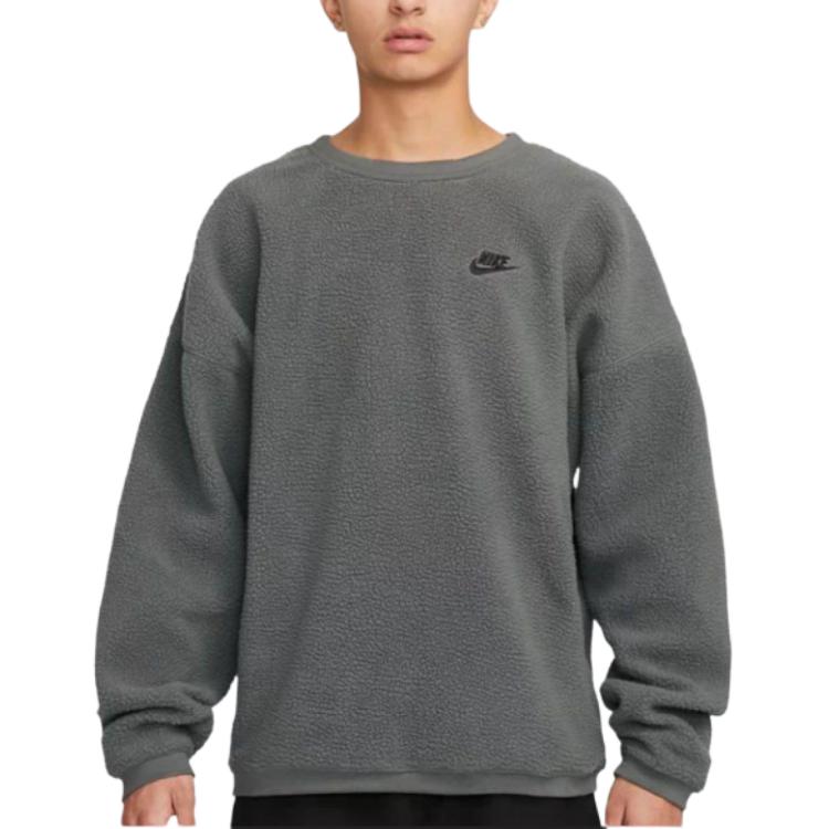 Nike Solid Color Crew Neck Loose Fit Logo Embroidered Long Sleeve Sweatshirt Men sweatshirt Gray FB8379-068
