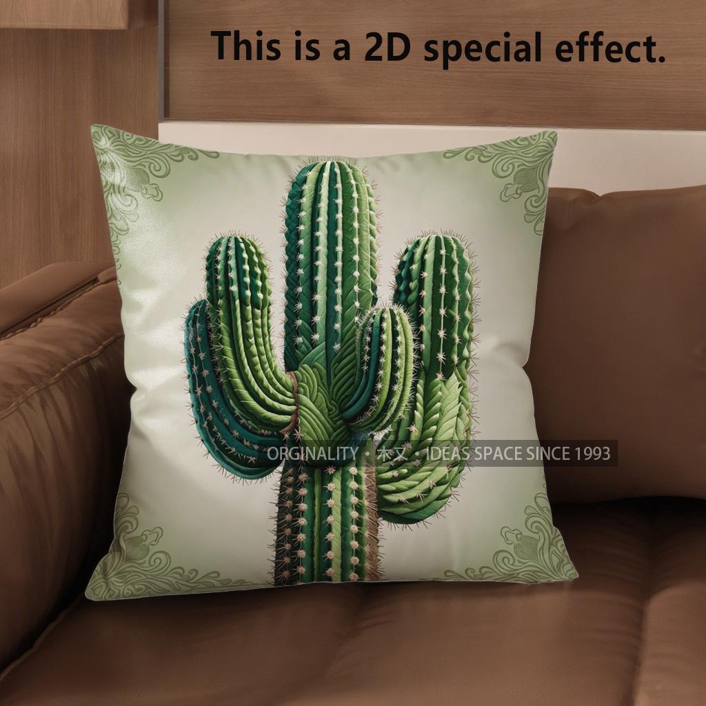 2D Bohemian Cactus Print Throw Pillow Covers Pattern Cushion Cover Suitable For Sofa Bedroom Car Pillow Cover