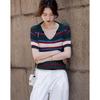 Demana Women's V-Neck Striped Knit Top