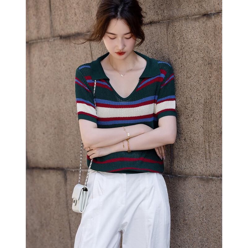 Demana Women's V-Neck Striped Knit Top