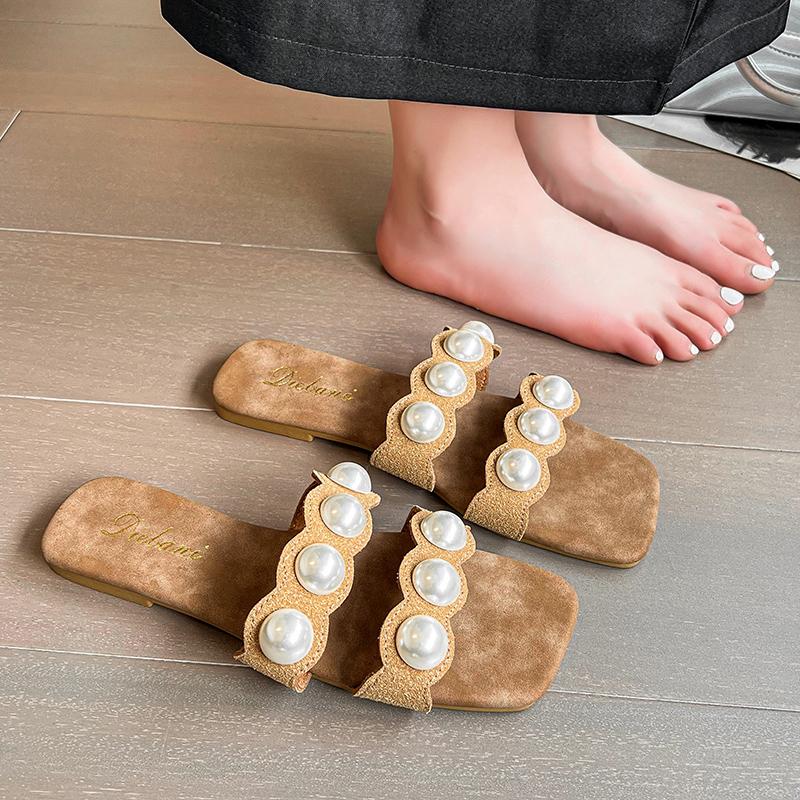 Fashion Fashion 2025 Open Toe Women's Slippers New Outdoor Daily Summer Plus Size String Bead Concise Soft Bottom Flat Slippers Zapatos