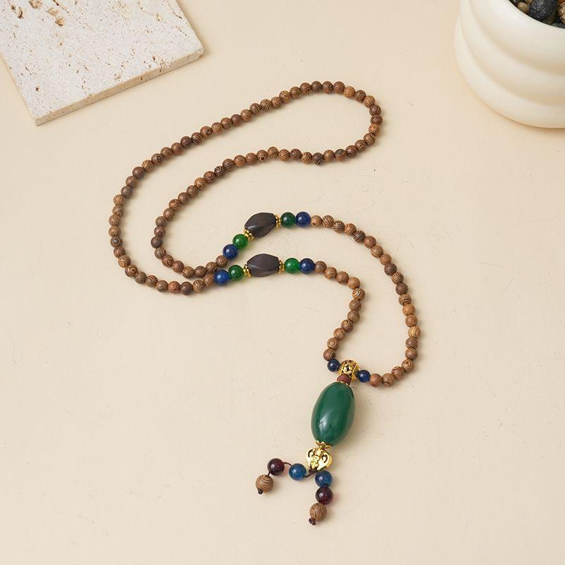 Ethnic Style Wood Necklace & Prayer Beads - Unisex Versatile Chicken Wing Wood Sweater Chain