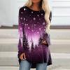 Plus Size Women Spring Tree Printed Comfy Long Sleeve Round Collar T-shirt Casual Baggy Mid Length Tee Tops