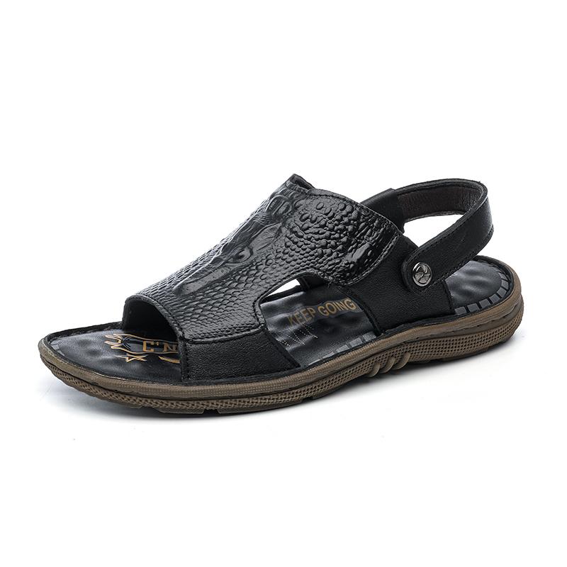 FashionMen's Summer Crocodile Pattern Sandals Genuine Leather Comfortable Slip-on Casual Sandals Fashion Men Slippers Zapatillas Hombre