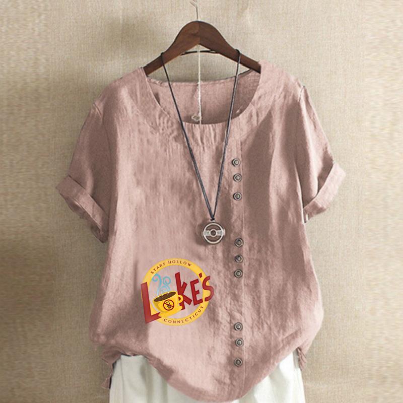 Women's Fashion Favorite Icons Prined Round Neck Short Sleeve T-shirt Casual Cotton Linen Graphic Shirt Leisure Loose Summer Blouse Tops