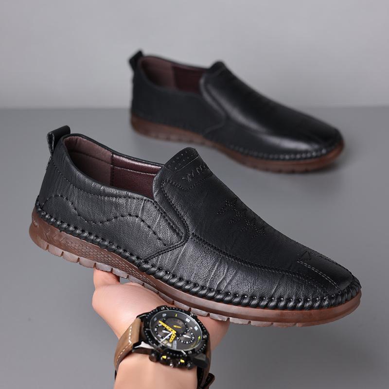 

Кожаные мужские осенне-зимние новые бархатные теплые повседневные мужские туфли с мягкой подошвой и нескользящей поверхностью для вождения для пап среднего возраста 38 чёрный