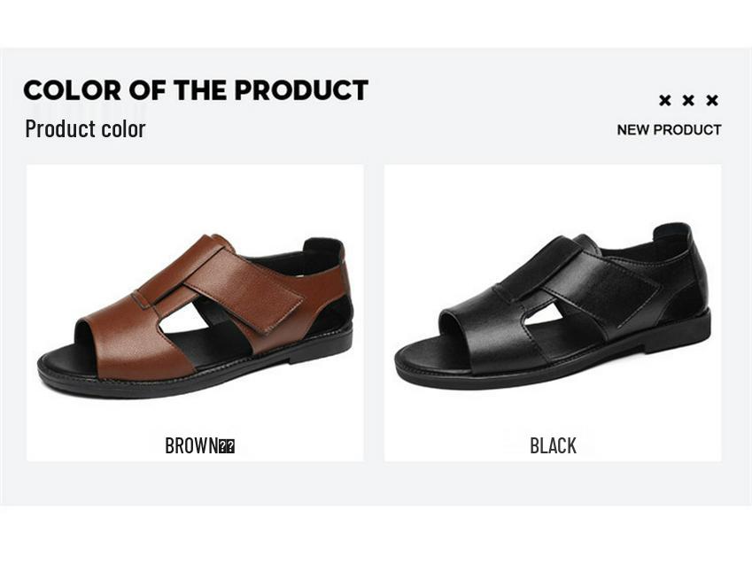 Men's 2024 Open-Toe Roman Sandals: Trendy, Breathable Cowhide Beach Shoes