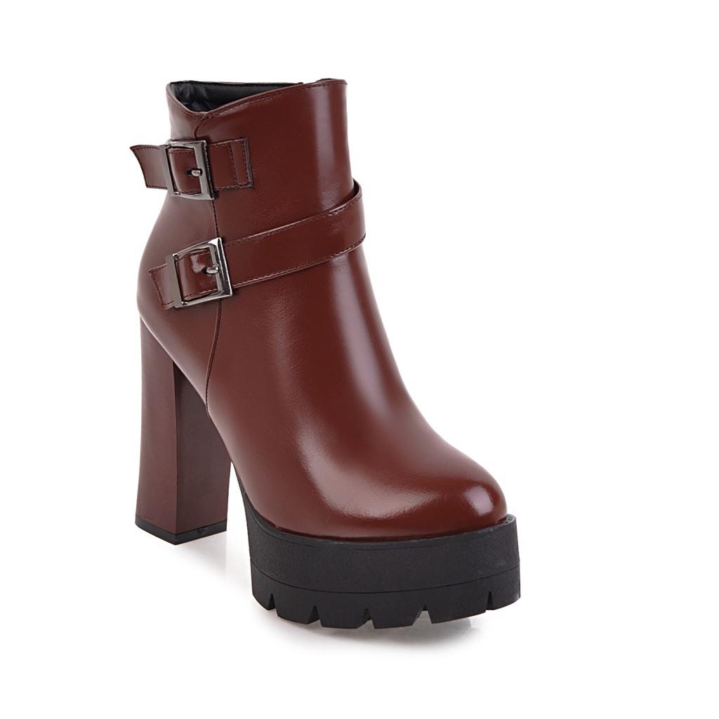 

Жіночі короткі чоботи на високих підборах осінь та зима нові водонепроникні на платформі товсті підбори однотонні великих розмірів 43 коричневий