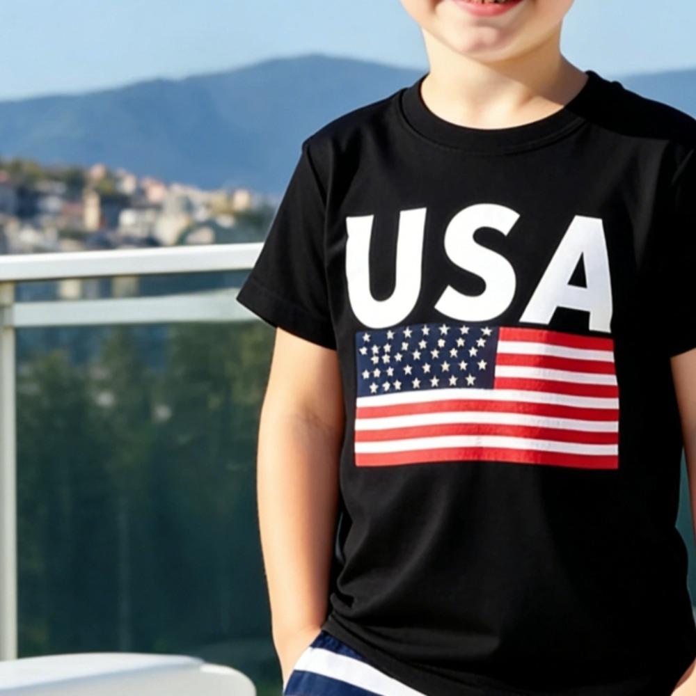 USA American Flag Graphic Printed Children T-shirt Independence Day Shirt Contracted Design Daily Life Casual Boys Girls Tshirt