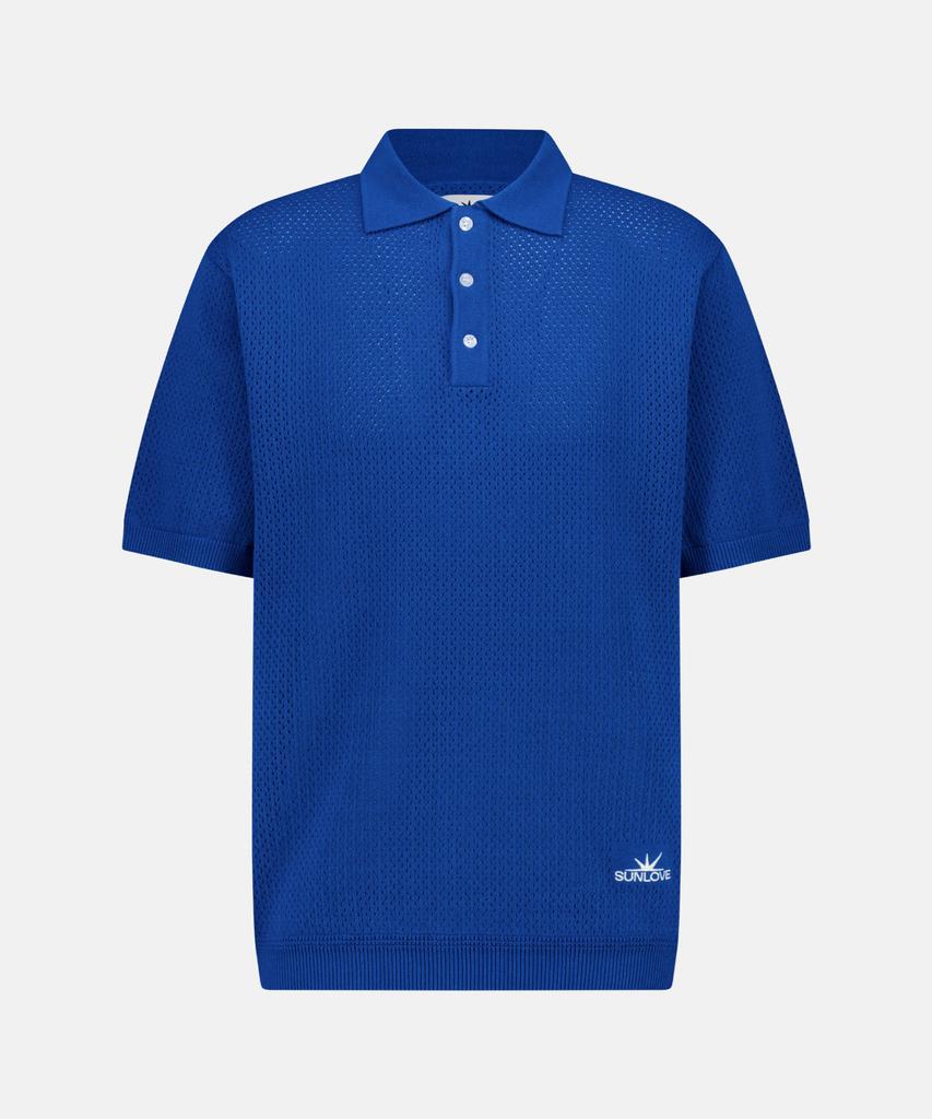 Sun Love Crochet Knit Polo Blue