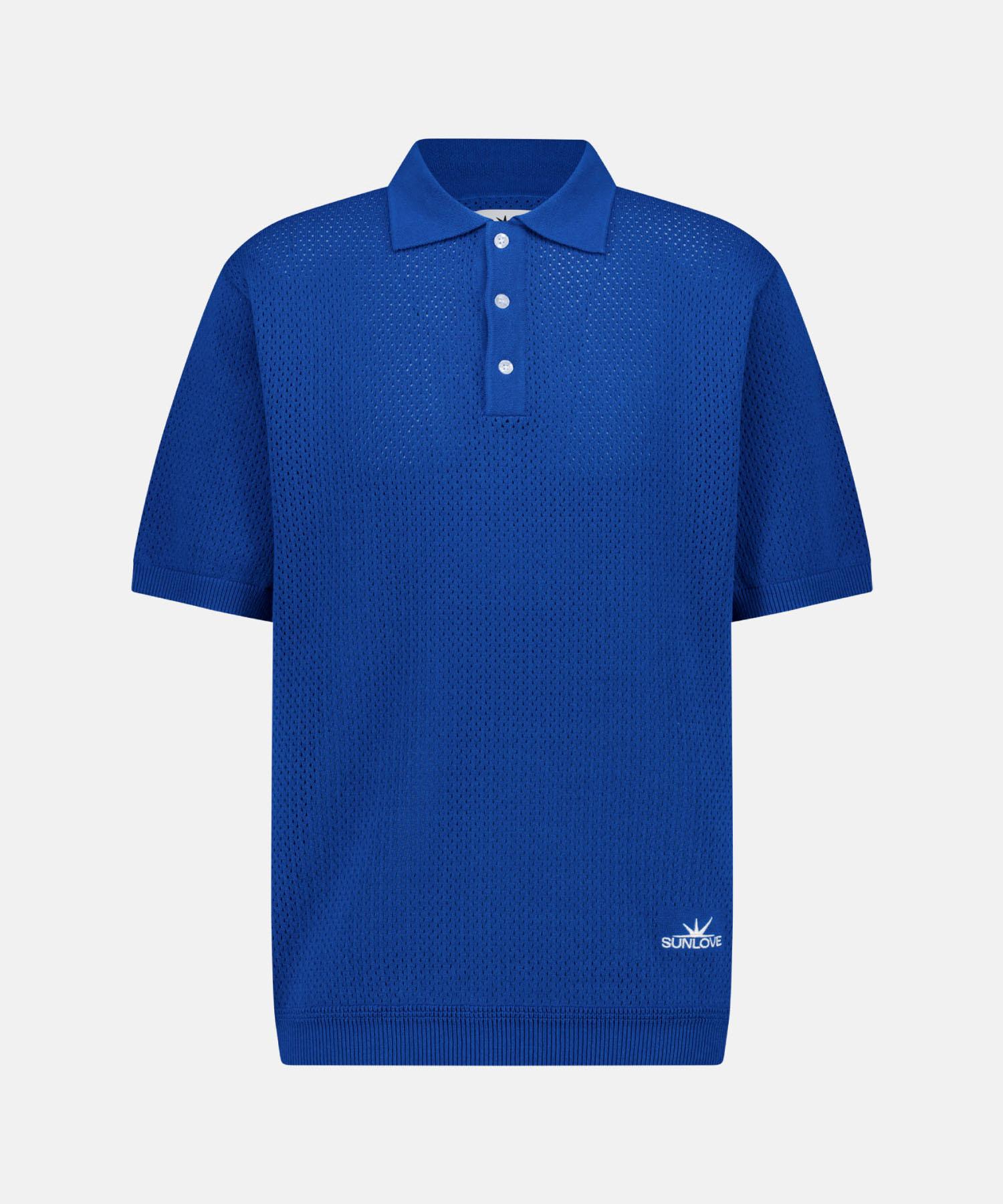 Sun Love Crochet Knit Polo Blue L