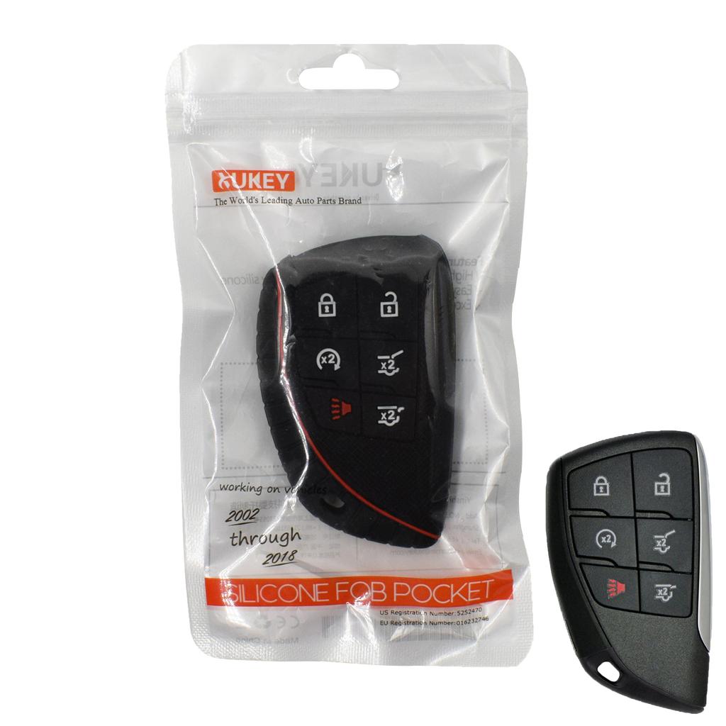 For Chevy Chevrolet Tahoe Suburban GMC Yukon Silicone 6 Buttons Car Key Fob Ring Chain Cover Case Rubber Protection 2021-2025
