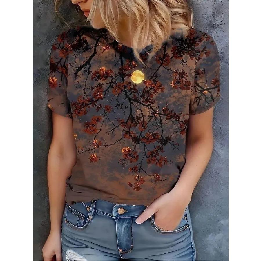 2025 Summer Short-sleeved Women's T-shirt 3D Digital Printing European and American Women's T-shirt Top